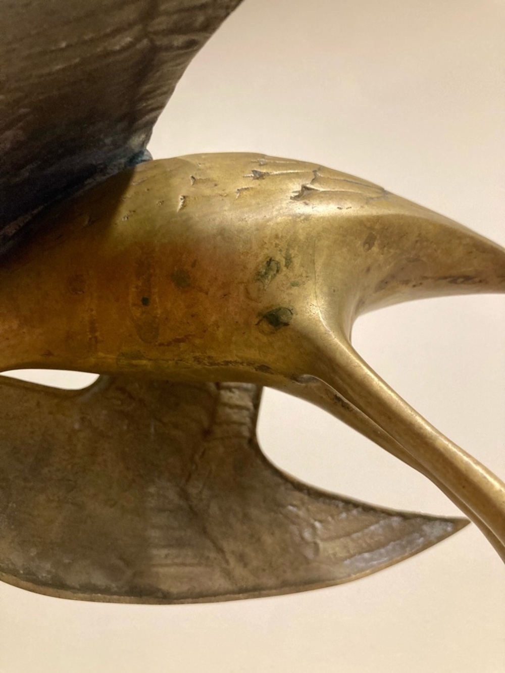 Vintage Crane Sculpture on Wood Base Mid Century Modern Decor 11.5” Brass Color - Picture 14 of 16